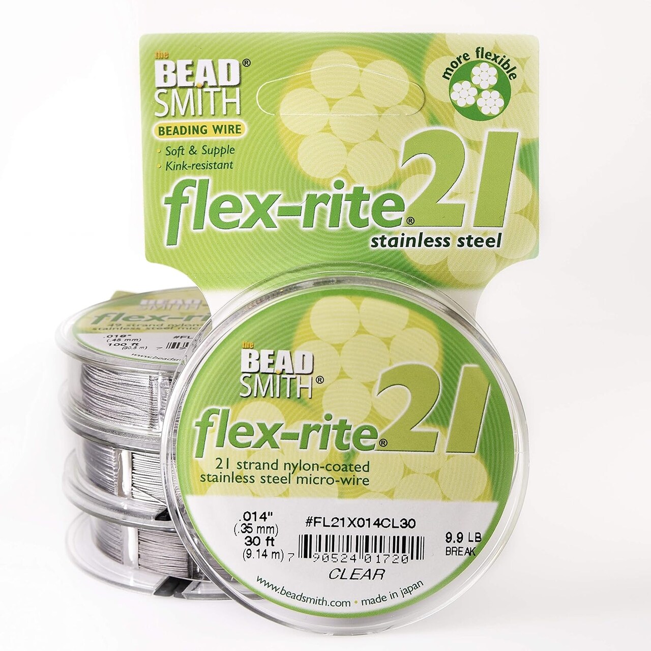 The Beadsmith Flex-Rite 21 Strand Nylon Coated, Stainless-Steel Beading Wire, Jewelry Making Supply (.014 Dia, Clear - 30 Ft)
